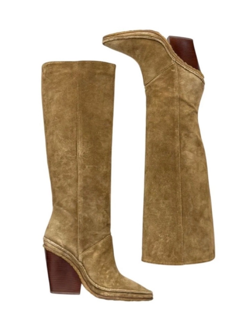 Tory Burch Lila Tall Suede Boots 9.5 Alice Natural Knee High Wedge Heel 83742